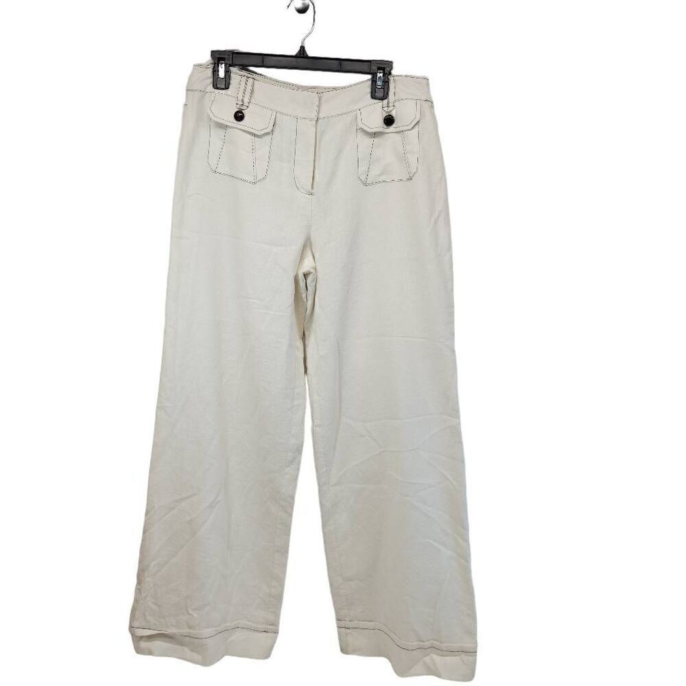 Saint Tropez West Size 10 White Linen Blend Wide Leg Trousers C16